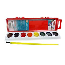Charles Leonard Washable  Watercolor Paint Set, Semi-Moist Oval Pan with Brush, 8 Colors