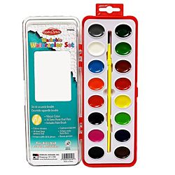 Charles Leonard Washable Watercolor Paint Set, Semi-Moist Oval Pan with Brush, 16 Colors