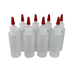 4 Oz Plastic Squeeze Dispensing Bottles with Long Red Tip Caps Set of 12