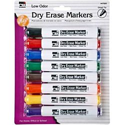 Charles Leonard Dry Erase Markers, Barrel Style with Chisel Tip, 8 Markers per Card, Assorted Colors,  - 47828