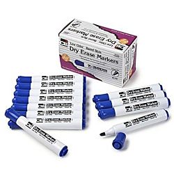 Charles Leonard Dry Erase Markers, Barrel Style with Chisel Tip, 12/pack , Blue - 47915