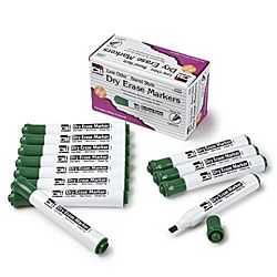 Charles Leonard Dry Erase Markers, Barrel Style with Chisel Tip, 12/pack , Green - 47925