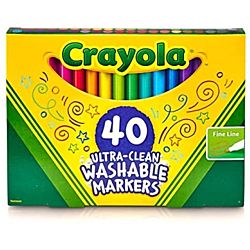Crayola® Ultra Clean Washable Markers, Fine Line Markers, 40 Classic Colors, (BIN58-7861)