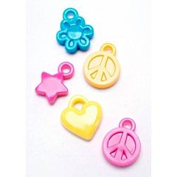 Darice DIY Crafts Plastic Charms Flower, Heart, and Peace Sign Assorted Color 100 pieces