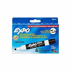 EXPO Low-Odor Dry Erase Markers, Chisel Tip, Assorted Colors, 4-Count - 80074