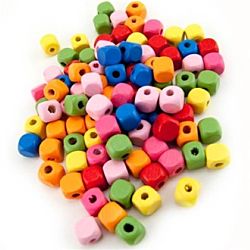 Hygloss Bright Wooden Beads Wooden Colored Cube Beads, 250