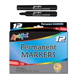 Liqui Mark 12 ct Permanent Ink, Chisel Tip Broadline Markers - Dozen Box - Black