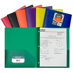 C-Line Two-Pocket  Poly Portfolio Folder With Prongs, Assorted Colors Box of 36