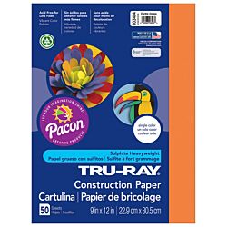 Pacon Tru-Ray® Construction Paper, 9-Inches by 12-Inches, 50-Count, Electric Orange, 103404