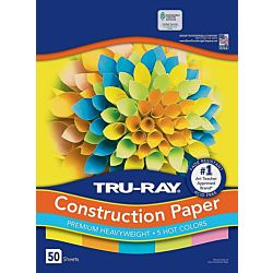 Pacon Tru-Ray® Construction Paper, 9-Inches by 12-Inches, 50-Count, Hot Assorted, 6596