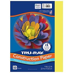 Pacon Tru-Ray® Construction Paper, 9-Inches by 12-Inches, 50-Count, Lively Lemon, 103402