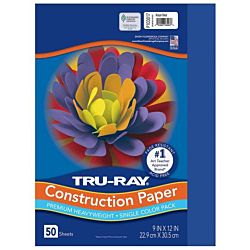 Pacon Tru-Ray® Construction Paper, 9-Inches by 12-Inches, 50-Count, Royal Blue, 103017