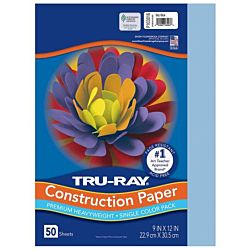 Pacon Tru-Ray® Construction Paper, 9-Inches by 12-Inches, 50-Count, Sky Blue, 103016