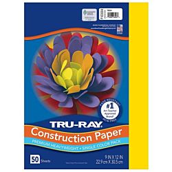 Pacon Tru-Ray® Construction Paper, 9-Inches by 12-Inches, 50-Count, Yellow, 103004