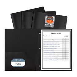C-Line Two-Pocket  Poly Portfolio Folder With Prongs, Black Box of 25