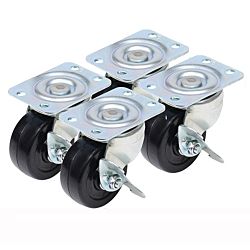 Classic 2-inch Locking Low Rubber Wheel Plate Casters - 4-Pack
