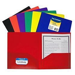 C-Line Assorted Colors Two-Pocket  Poly Portfolio Folder Without Prongs,  Box of 36