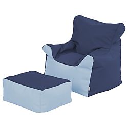 SoftZone® Bean Bag Chair and Ottoman Set Navy/Powder Blue Color, ELR-12803-NVPB