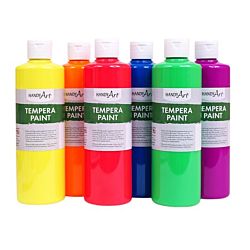 Handy Art® Fluorescent Tempera Paint, Pint,  6-Color Set