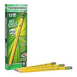 My First Ticonderoga Pencil, Primary, Sharpened, with eraser. Pack of 12 (33312)