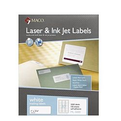 MACO Laser/Ink Jet White Address Labels, 1 x 2-5/8 Inches, 30 Per Sheet, 3000 Per Box ,ML-3000