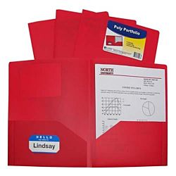 C-Line Red Two-Pocket Poly Portfolio Folder Without Prongs,  Box of 25