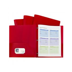 C-Line Red Two-Pocket  Poly Portfolio Folder With Prongs, Box of 25