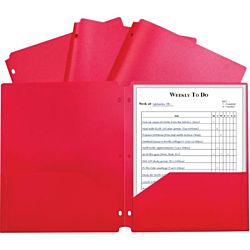 C Line Two-Pocket Poly Portfolio Folder with Three-Hole Punch, Red, Box of 25
