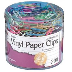 Jumbo Assorted Colored Vinyl Paper Clips 200/Box
