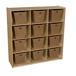 Wood Designs Children Cubby Storage with 12 Medium Baskets, Natural wood ,  49