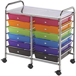 12-Drawer Organizer Cart Available in Assorted Colors, Multi-Color, Gray, White