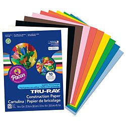 Pacon Tru-Ray Construction Paper, 9-Inches by 12-Inches, 50-Count, Assorted, 103031