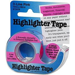 Lee , 1/2-Inch Wide 720-Inch Long Removable Highlighter Tape, Economy Size with Refillable Dispenser, Pink ,13978