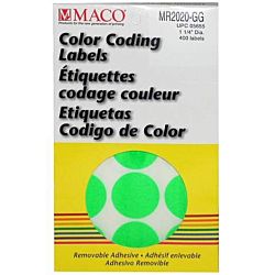 MACO Neon Green Round Color Coding Labels, 1-1/4 Inches in Diameter, 400 Per Box MR2020-GG