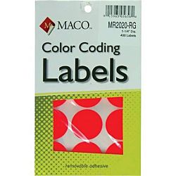 MACO Neon Red Round Color Coding Labels, 1-1/4 Inches in Diameter, 400 Per Box MR2020-RG