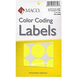 MACO Yellow Neon Round Color Coding Labels, 1-1/4 Inches in Diameter, 400 Per Box MR2020-YG