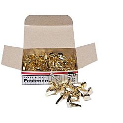 Paper Fasteners, Round Head, Brass Plated 1/2 - Inches Shank, 8 mm Head, 100/Box 