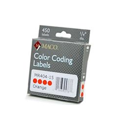 MACO Orange Round Color Coding Labels, 1/4 Inches in Diameter, 450 Per Box, MR404-15