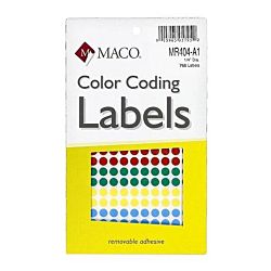 MACO Assorted Primary Round Color Coding Labels, 1/4 Inches, 768 Per Box (MR404-A1)