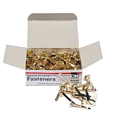Paper Fasteners, Round Head, Brass Plated 1-1/4 Inches Shank, 12 mm Head, 100/Box 