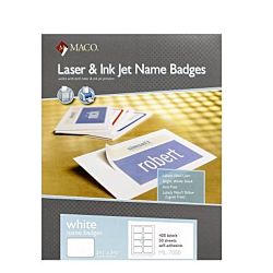 MACO Laser/Ink Jet White Name Badge Labels 400 Per Box (ML-7001) Red Border