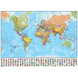 Classroom Political World Wall Map, Includes Flags 33 X 49 Inches