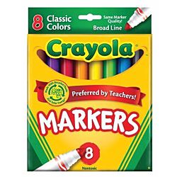 Crayola 58-7708 Non-Washable Markers, Broad Point, Classic Colors, 8/Set