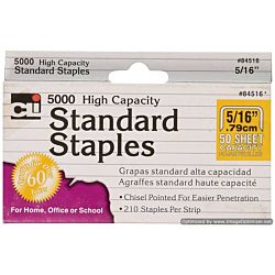 High Capacity Standard Staples, 5/16 Inch Leg Length, 5000/Box 