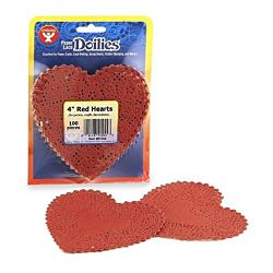 Hygloss Heart Paper Doilies  Decorative, Red Lace Doilies, Disposable, 4” Diameter, 100 Pack