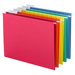 Hanging File Folders, 1/5-Cut Tab, Letter Size, 25 Per Box, Assorted Primary Colors