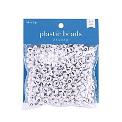 Plastic Alphabet Beads - 7mm Round - Black Alphabet on White - 2.3 oz per package