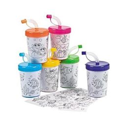 Color Your Own Plastic Sipper Cups with Lids & Straws 12 per package