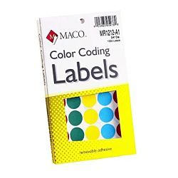MACO Assorted Primary Round Color Coding Labels, 3/4 Inches in Diameter, 1000 Per Box (MR1212-A1)
