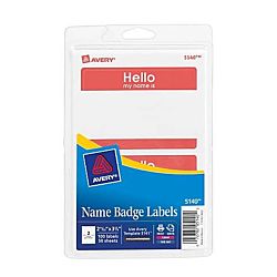 Self-Adhesive Name Badges, Hello My Name Is, Red, Pack Of 100